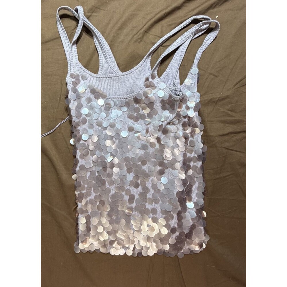 Women’s Purple   Mesh Sequin Sleeveless Round Neck Pullover Tank Top 2XL Regular